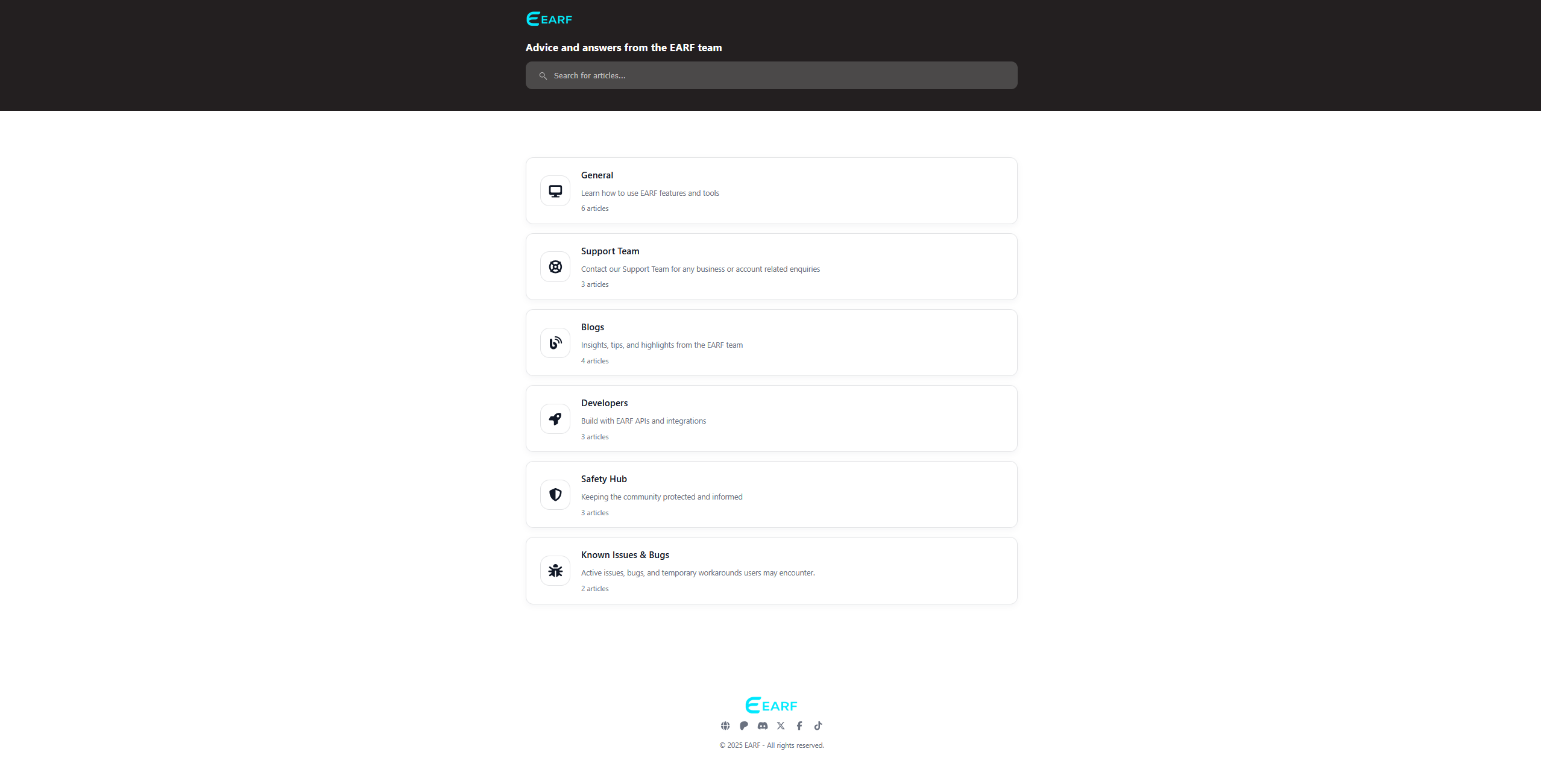 Help and Support Center | EARF